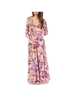 | Ivory Tie-Waist Surplice Maternity Maxi Dress