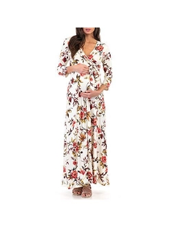 | Ivory Tie-Waist Surplice Maternity Maxi Dress