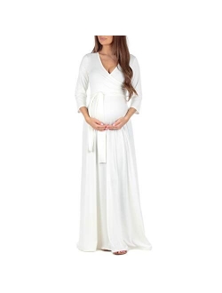 | Ivory Tie-Waist Surplice Maternity Maxi Dress