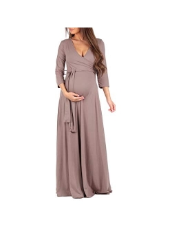 | Ivory Tie-Waist Surplice Maternity Maxi Dress