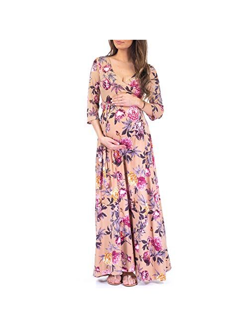 Mother Bee Maternity | Ivory Tie-Waist Surplice Maternity Maxi Dress