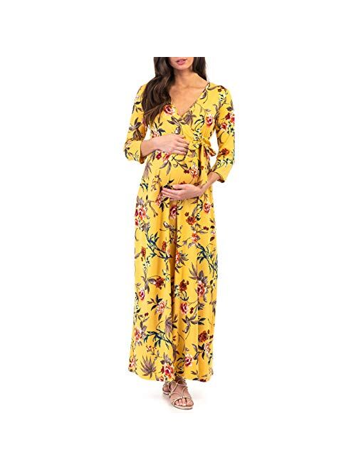 Mother Bee Maternity | Ivory Tie-Waist Surplice Maternity Maxi Dress