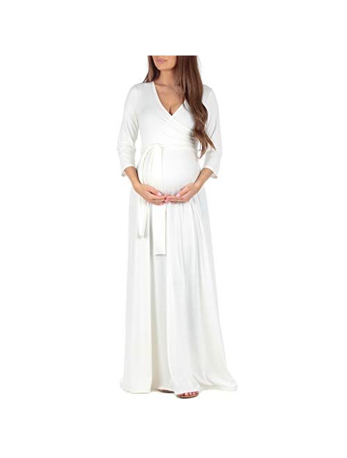 Mother Bee Maternity | Ivory Tie-Waist Surplice Maternity Maxi Dress