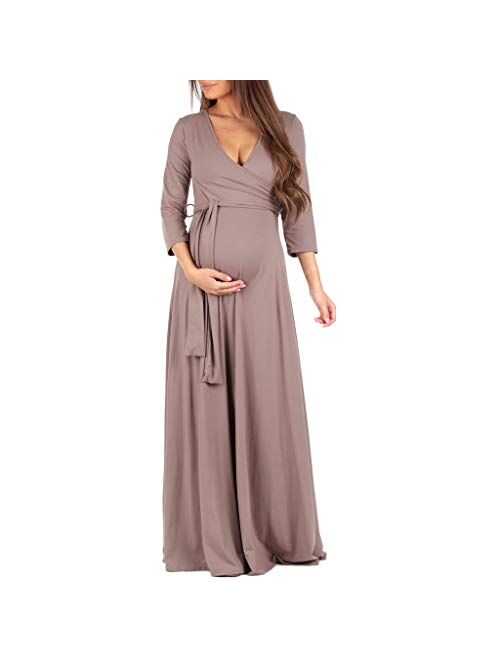 Mother Bee Maternity | Ivory Tie-Waist Surplice Maternity Maxi Dress