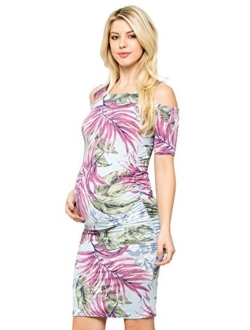 My Bump Women's Cold Shoulder Fitted Maternity Dress W/Side Ruched