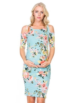 My Bump Women's Cold Shoulder Fitted Maternity Dress W/Side Ruched