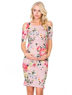 My Bump Women's Cold Shoulder Fitted Maternity Dress W/Side Ruched