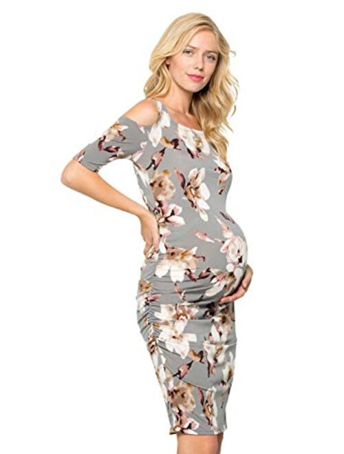 My Bump Women's Cold Shoulder Fitted Maternity Dress W/Side Ruched