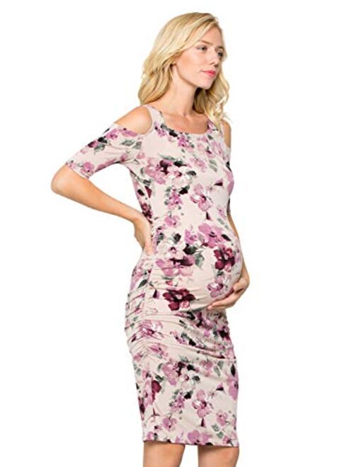 My Bump Women's Cold Shoulder Fitted Maternity Dress W/Side Ruched