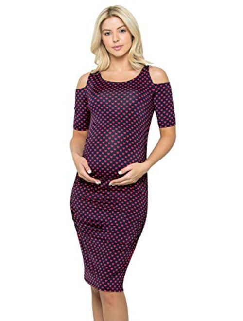 My Bump Women's Cold Shoulder Fitted Maternity Dress W/Side Ruched