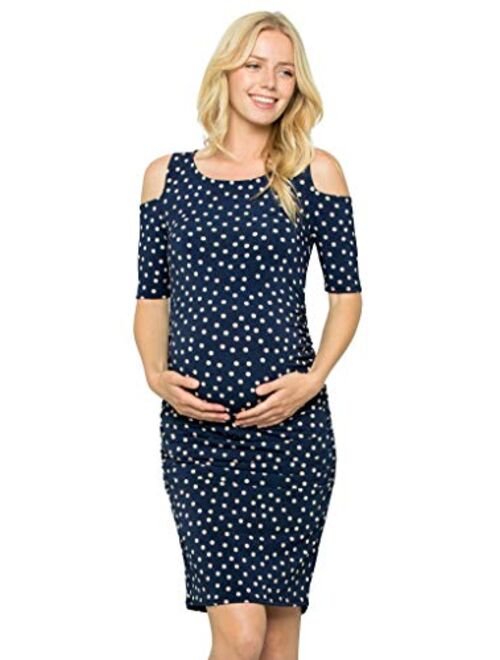 My Bump Women's Cold Shoulder Fitted Maternity Dress W/Side Ruched