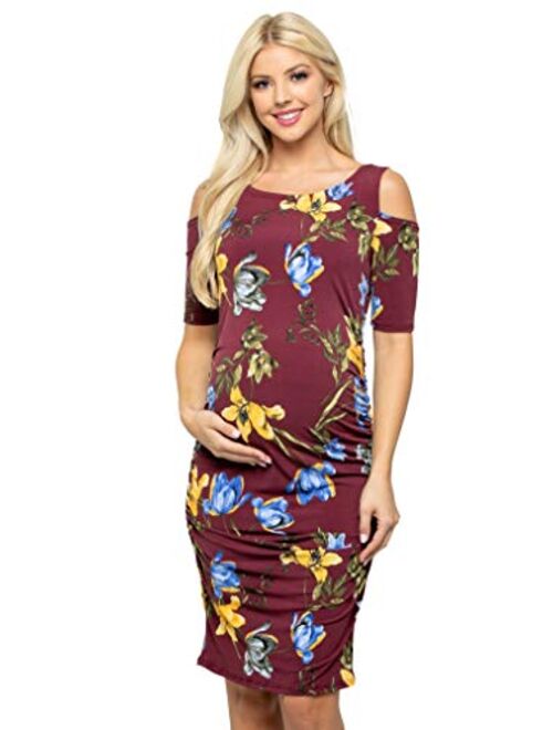 My Bump Women's Cold Shoulder Fitted Maternity Dress W/Side Ruched