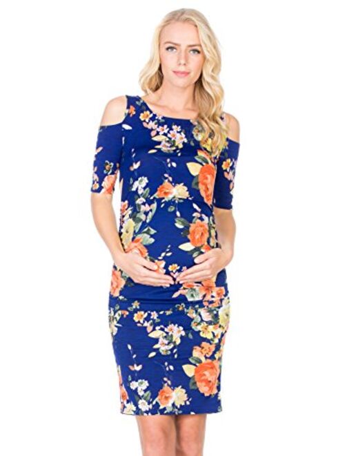 My Bump Women's Cold Shoulder Fitted Maternity Dress W/Side Ruched