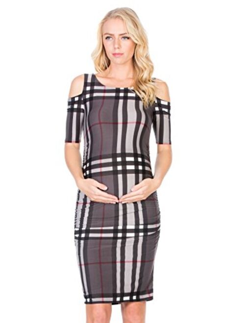 My Bump Women's Cold Shoulder Fitted Maternity Dress W/Side Ruched