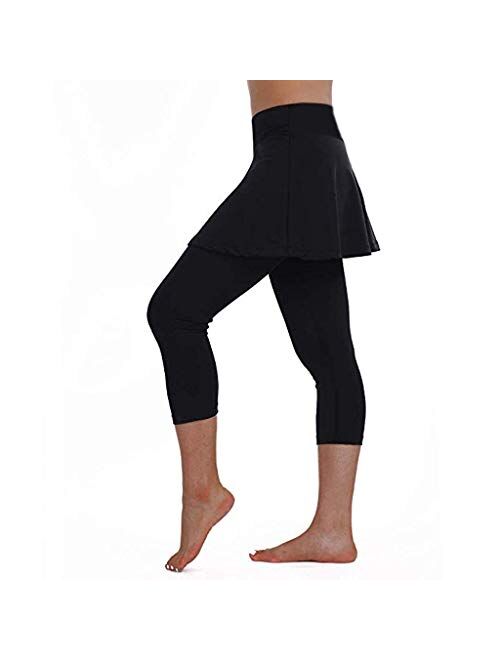 JOFOW Skirt Leggings Women Casual Tennis Pants Sports Fitness Cropped Culottes