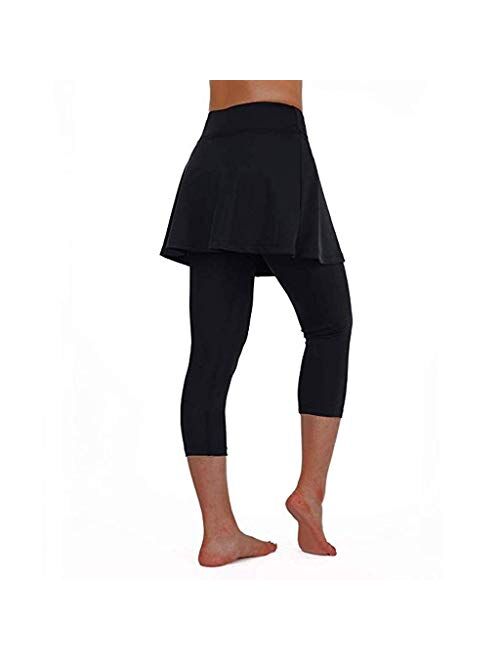 JOFOW Skirt Leggings Women Casual Tennis Pants Sports Fitness Cropped Culottes