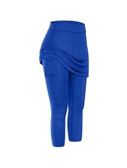 Heberry High Waist Yoga Pants for Women - High Elastic Tennis Skirted Leggings Pocket