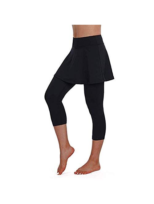 Moonite Skirted Legging for Women, Yoga Legging with Skirts Women Tennis Leggings Pants Sports Fitness Cropped Culottes