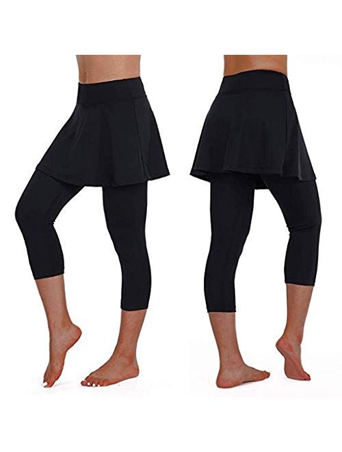 Moonite Skirted Legging for Women, Yoga Legging with Skirts Women Tennis Leggings Pants Sports Fitness Cropped Culottes