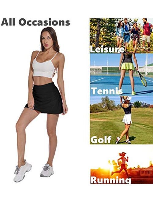 XIEERDUO Women's Athletic Tennis Golf Skirts with Shorts Pockets Acitve High Waisted Running Skorts