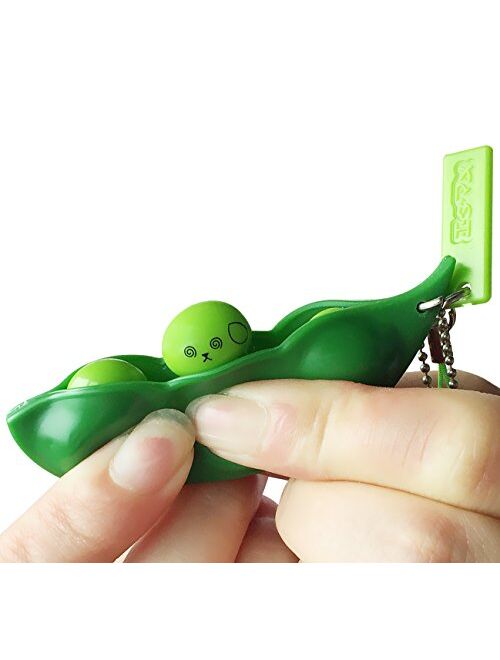 Acerich 3 Pack Edamame Keychain Fidget Toys - Squeeze-a-Bean Puchi Puti Mugen Keyring Pea Keychain Soybean Toys Gift