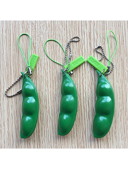 Acerich 3 Pack Edamame Keychain Fidget Toys - Squeeze-a-Bean Puchi Puti Mugen Keyring Pea Keychain Soybean Toys Gift