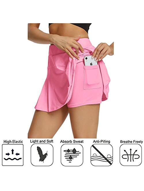 Women's Athletic Stretch Skort Pleated Skirt with Shorts and Pocket for Running Tennis Golf Workout Cheerleading