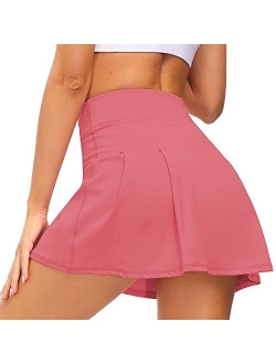 Loovoo Women's Pleated Tennis Skirts with Pockets Shorts Athletic Golf Skirts Activewear Running Workout Sports Skirt