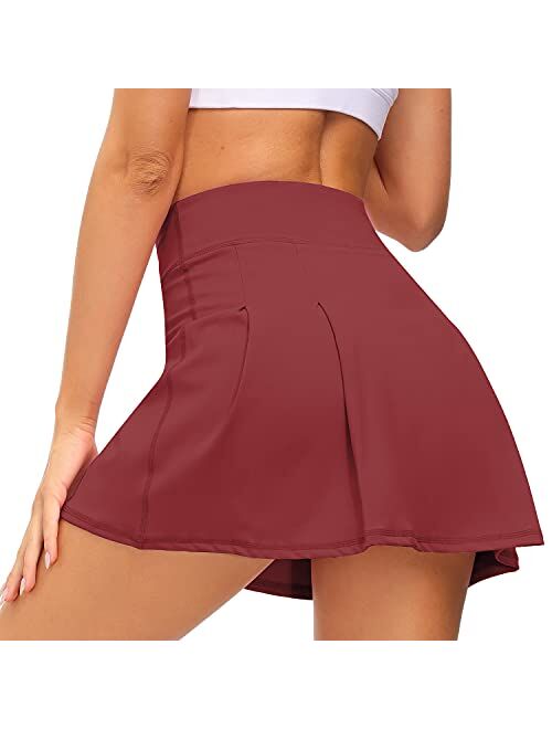 Loovoo Women's Pleated Tennis Skirts with Pockets Shorts Athletic Golf Skirts Activewear Running Workout Sports Skirt