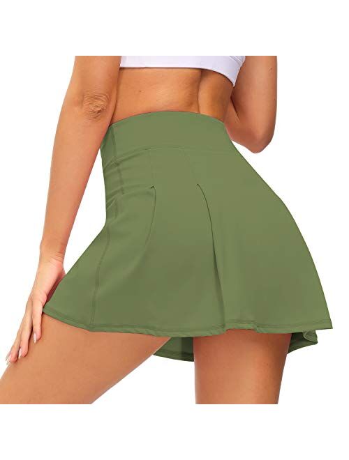 Loovoo Women's Pleated Tennis Skirts with Pockets Shorts Athletic Golf Skirts Activewear Running Workout Sports Skirt