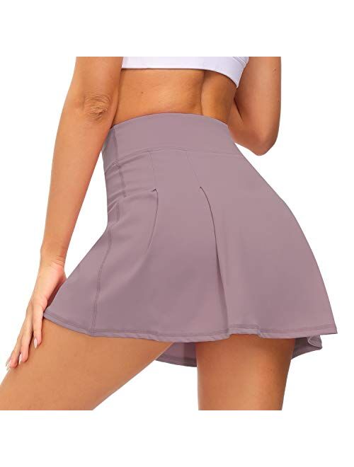 Loovoo Women's Pleated Tennis Skirts with Pockets Shorts Athletic Golf Skirts Activewear Running Workout Sports Skirt