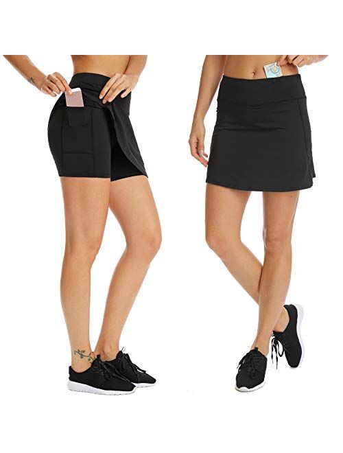 Ibeauti Womens Athletic Stretch Tennis Golf Skirts Skorts with Hidden Pockets Shorts Underneath Quick Dry