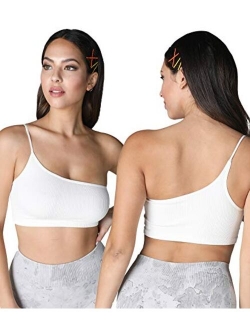 NIKIBIKI Women Seamless One Shoulder Ribbed Bralette, Made in U.S.A, One Size