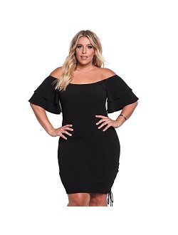 ROSIANNA Off Shoulder Ruffles Short Sleeves Bodycon Plus Size Party Dresses