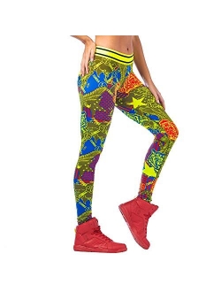 Zumba Dance Workout Wide Jacquard Waistband Leggings for Women