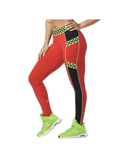 Zumba Dance Workout Wide Jacquard Waistband Leggings for Women