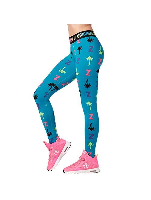 Zumba Dance Workout Wide Jacquard Waistband Leggings for Women