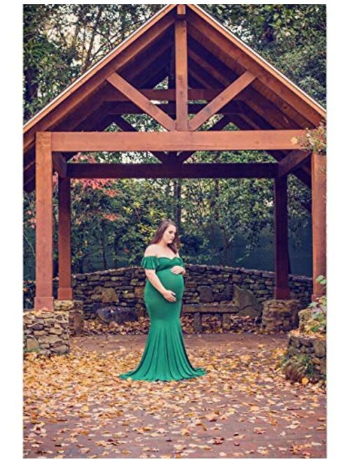 ORQ Maternity Elegant Fitted Maternity Gown Off Shoulder Wrap Mermaid Slim Fit Maxi Photography Dress for Photo Shoot