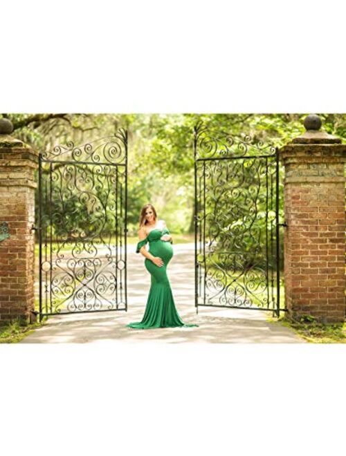 ORQ Maternity Elegant Fitted Maternity Gown Off Shoulder Wrap Mermaid Slim Fit Maxi Photography Dress for Photo Shoot