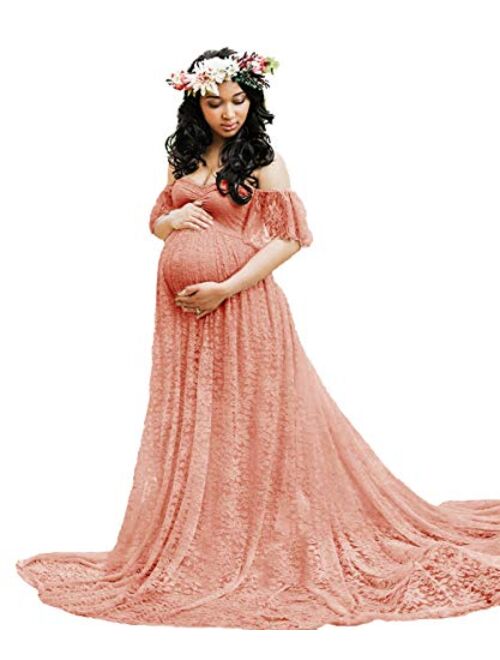 Sicily Women's Lace Off-Shoulder Long Maternity Dress Plus Photography