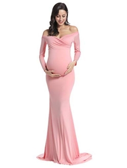 Off Shoulder Elegant Fitted Mermaid Maternity Gown for Photoshoot Baby Shower Dress