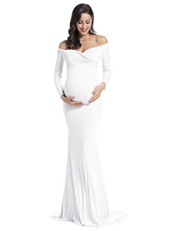 Off Shoulder Elegant Fitted Mermaid Maternity Gown for Photoshoot Baby Shower Dress