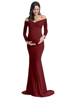 Off Shoulder Elegant Fitted Mermaid Maternity Gown for Photoshoot Baby Shower Dress