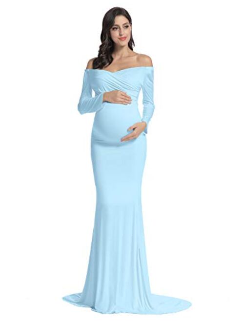 Off Shoulder Elegant Fitted Mermaid Maternity Gown for Photoshoot Baby Shower Dress