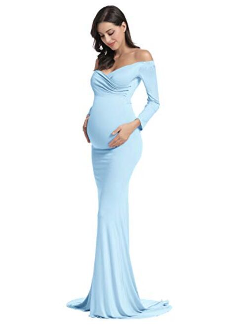 Off Shoulder Elegant Fitted Mermaid Maternity Gown for Photoshoot Baby Shower Dress