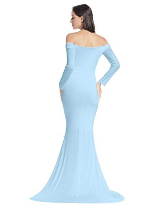 Off Shoulder Elegant Fitted Mermaid Maternity Gown for Photoshoot Baby Shower Dress