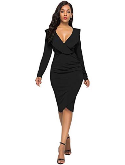 YMING Womens Ruffle V-Neck Sleeveless Cocktail Evening Party Falbala Bodycon Dress