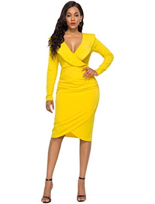 YMING Womens Ruffle V-Neck Sleeveless Cocktail Evening Party Falbala Bodycon Dress