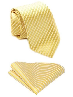 Mens Necktie Set - Neck Tie and Pocket Square Set - Assortment of Colors and Patterns