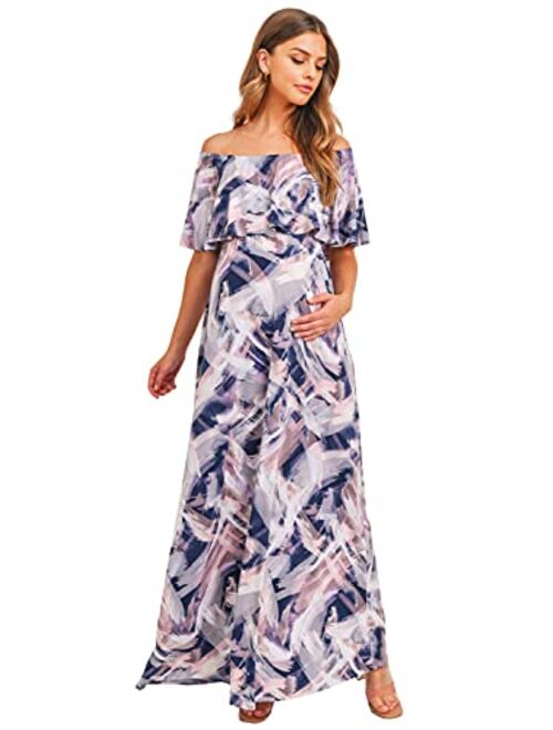 Maternity Dress Off Shoulder Maxi Pregnant Women Baby Shower Photoshoot